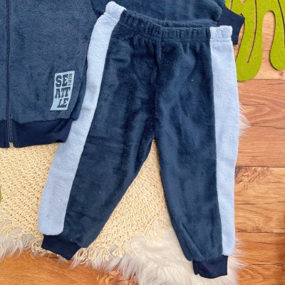 Conj. Jaqueta Seattle com Capuz e Calça de Pelinho - Azul Bebê e Marinho